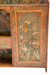 Aesthetic Movement Wall Cabinet, Hand-Painted Floral, Walnut, 1890s
